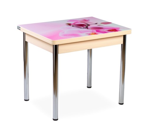 Кухонный пристенный стол СПА-01 СТФ, молочный дуб/фотопечать орхидея/опоры прямые хром в Лангепасе - изображение