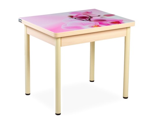 Кухонный пристенный стол СПА-02 СТФ, молочный дуб/фотопечать орхидея/опоры бежевый в Лангепасе - изображение