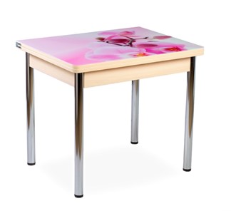 Кухонный пристенный стол СПА-02 СТФ, молочный дуб/фотопечать орхидея/опоры хром в Сургуте