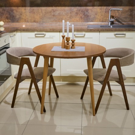 Кухонный стол круглый Шпон Ореха д. 90 см ЛДСП светлый орех в Югорске - изображение 2
