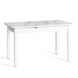 Кухонный стол раскладной ALIGERY ЛДСП/HPL/опора-массив березы, 130х75+30х75, Мрамор светлый/белый арт.20606 в Лангепасе