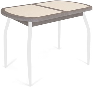 Кухонный раздвижной стол Будапешт-1 ПЛ (ноги белые, плитка бежевая/серый камень) в Когалыме