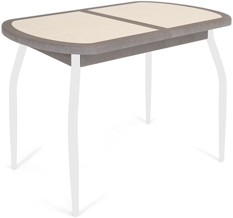 Кухонный стол раскладной Будапешт-мини ПЛ (ноги белые, плитка бежевая/серый камень) в Урае - изображение