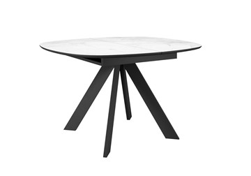Кухонный стол раздвижной DikLine BK100 Керамика Белый мрамор/подстолье черное/опоры черные в Лангепасе