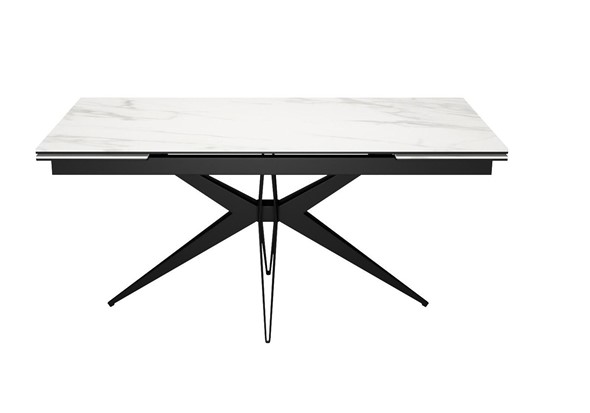 Кухонный стол раздвижной DikLine KW160 мрамор С41 (керамика белая)/опоры черные в Лангепасе - изображение
