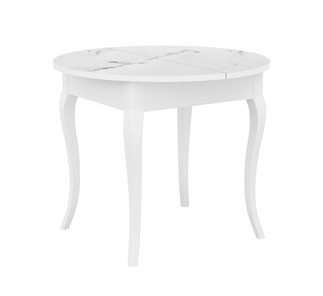 Кухонный стол раздвижной Dikline MR100 Белый/стекло белое мрамор сатин/ножки MC белые в Нефтеюганске