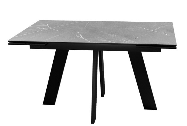 Кухонный стол раскладной DikLine SKM140 Керамика серый мрамор/подстолье черное/опоры черные (2 уп.) в Когалыме - изображение 1