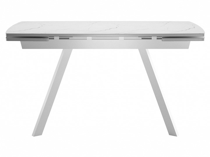 Кухонный стол раскладной Dikline US120 Стекло мрамор белый сатин/ножки белые в Югорске - изображение 1