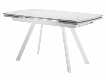 Кухонный стол раскладной Dikline US120 Стекло мрамор белый сатин/ножки белые в Урае - предосмотр
