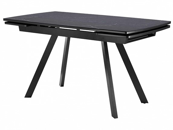 Кухонный стол раскладной Dikline US120 Стекло мрамор черный сатин/ножки черные в Урае - изображение