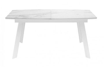 Кухонный стол раскладной Dikline XLS160 мрамор белый глянец/ножки белые в Югорске - предосмотр 1