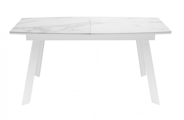 Кухонный стол раскладной Dikline XLS160 мрамор белый глянец/ножки белые в Ханты-Мансийске - изображение 1