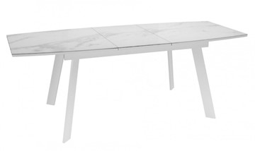 Кухонный стол раскладной Dikline XLS160 мрамор белый глянец/ножки белые в Когалыме - предосмотр 2