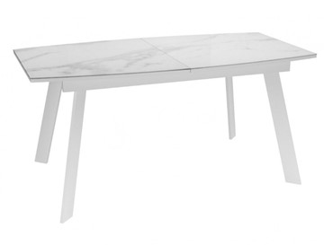 Кухонный стол раскладной Dikline XLS160 мрамор белый глянец/ножки белые в Пыть-Яхе