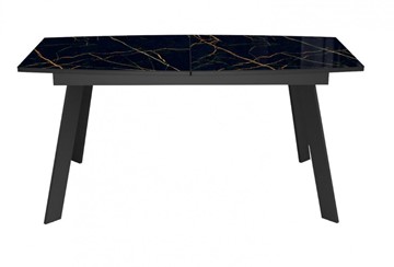Кухонный раскладной стол Dikline XLS160 мрамор черный глянец/ножки черные в Урае - предосмотр 2