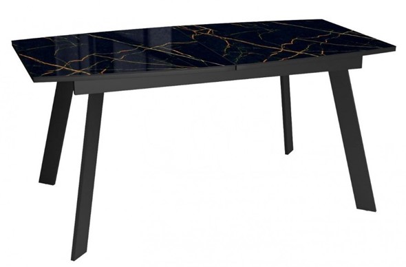 Кухонный раскладной стол Dikline XLS160 мрамор черный глянец/ножки черные в Урае - изображение