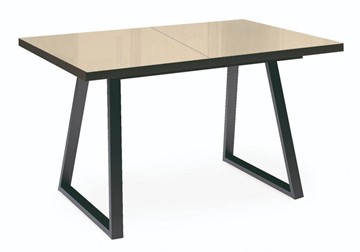 Кухонный стол раскладной Dikline ZBS120 Стекло крем/ножки черные в Лангепасе