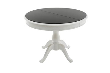 Кухонный стол раздвижной Фабрицио-1 Glass, Круг 1000, (Тон 9 - Эмаль белая + Чёрное) в Нягани