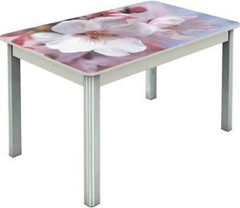 Кухонный стол раскладной Гамбург исп.2 ноги метал. крашеные №23, Фотопечать (Цветы №15) в Урае