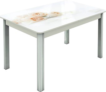 Кухонный раскладной стол Гамбург исп.2 ноги метал. крашеные №23, Фотопечать (Цветы №32) в Лангепасе - предосмотр