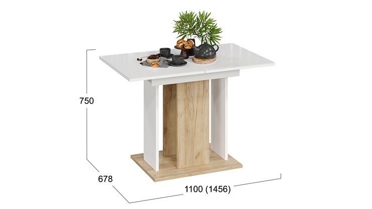 Кухонный раскладной стол Кёльн тип 1 (Дуб Крафт золотой, Белый, Стекло Белый глянец) в Лангепасе - изображение 2