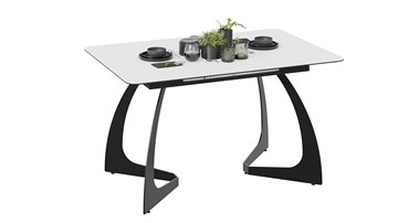 Кухонный стол раскладной Конкорд Тип 2 (Черный муар/Стекло матовое белое) в Лангепасе