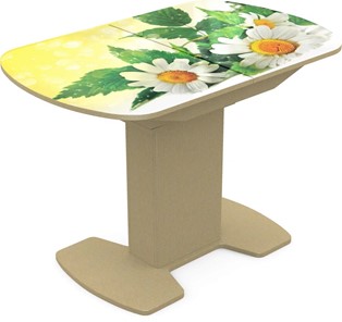 Кухонный стол раскладной Корсика исп. 1 Фотопечать (Цветы №3) 1100(1415)*700 в Лангепасе