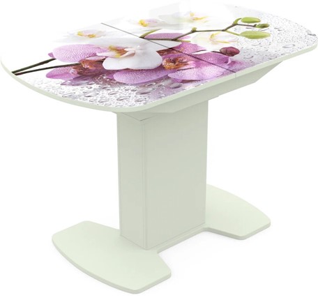 Кухонный стол раскладной Корсика исп. 1 Фотопечать (Цветы №44) 1100(1415)*700 в Лангепасе - изображение