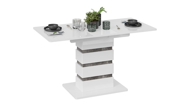 Кухонный стол раздвижной Мадейра тип 1 (Белый глянец/Ателье темный) в Советском - изображение 1