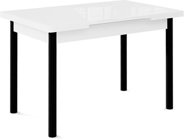 Кухонный раскладной стол Милан-1 EVO, ноги металлические черные, стекло белое/серый в Нижневартовске