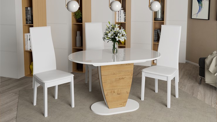 Кухонный стол раздвижной Монреаль тип 1 (Белый глянец/Бунратти) в Урае - изображение 2