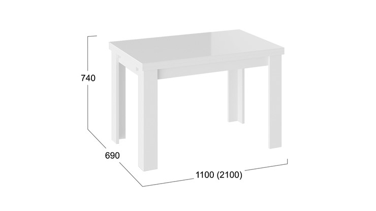 Кухонный раздвижной стол Норман тип 1, цвет Белый/Стекло белый глянец в Ханты-Мансийске - изображение 2