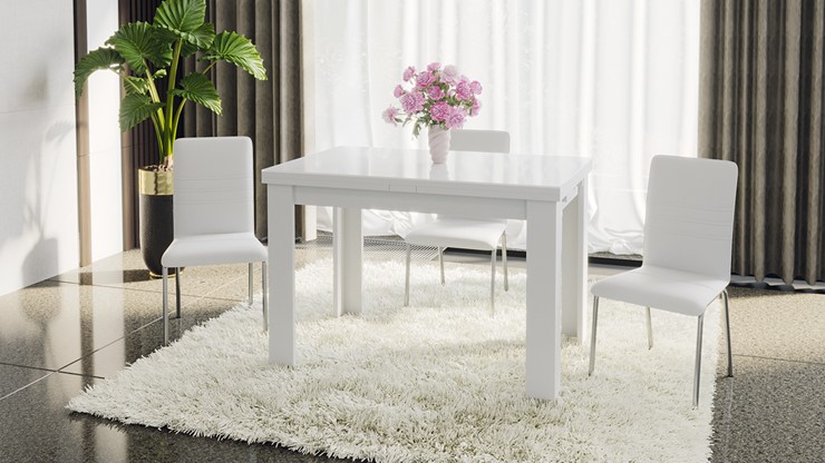 Кухонный раздвижной стол Норман тип 1, цвет Белый/Стекло белый глянец в Радужном - изображение 4