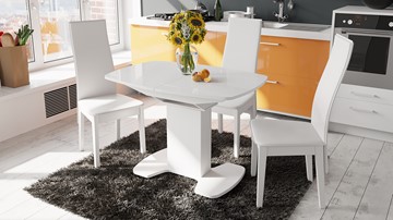 Кухонный раздвижной стол Портофино (СМ(ТД)-105.02.11(1)), цвет Белый глянец/Стекло белое в Лангепасе - предосмотр 2