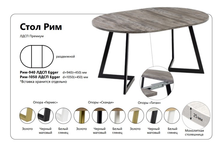 Кухонный стол раскладной Рим ЛДСП 940 в Лангепасе - изображение 1