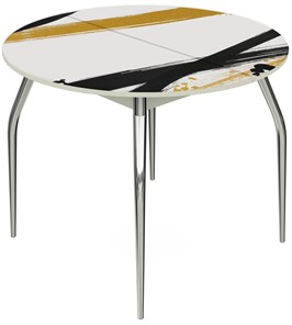Кухонный раскладной стол Ривьера - Круг, ноги хром №5, ФП (Текстура №77) в Лангепасе