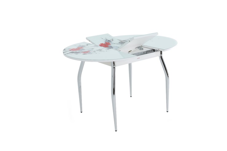 Кухонный стол раздвижной Ривьера - Круг, ноги метал. крашеные №24, ФП (Цветы №11) в Лангепасе - изображение 2