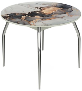 Кухонный раскладной стол Ривьера - Круг, ноги метал. крашеные №24, ФП (Мрамор №19) в Лангепасе