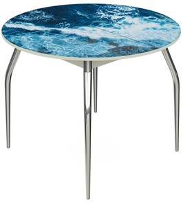 Кухонный раскладной стол Ривьера - Круг, ноги метал. крашеные №24, ФП (Вода №15) в Урае