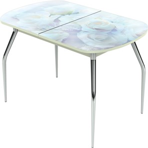 Кухонный раскладной стол Ривьера исп.1 ноги метал. крашеные №24 Фотопечать (Цветы №36) в Нягани