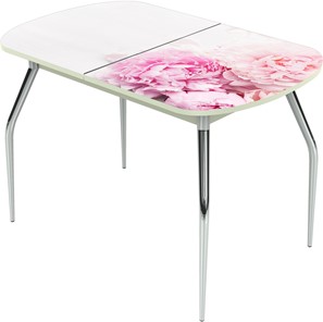 Кухонный раздвижной стол Ривьера исп.1 ноги метал. крашеные №24 Фотопечать (Цветы №49) в Югорске