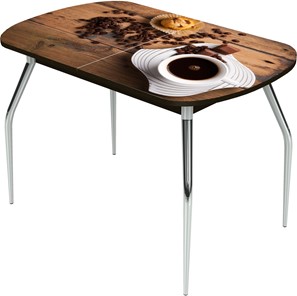 Кухонный раздвижной стол Ривьера исп.2 ноги  хром. №5 Фотопечать (Кофе №14) в Югорске