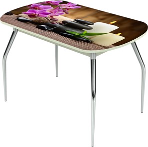 Кухонный раскладной стол Ривьера исп.2 ноги метал. крашеные №24 Фотопечать (Цветы №18) в Югорске