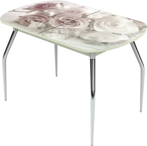 Кухонный раскладной стол Ривьера исп.2 ноги метал. крашеные №24 Фотопечать (Цветы №41) в Лангепасе