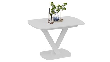 Обеденный раздвижной стол Салерно тип 1 (Белый муар/Стекло матовое белое) в Нижневартовске