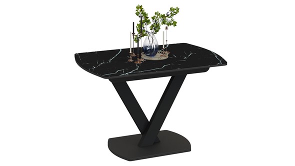 Стол раздвижной Салерно тип 1 (Черный муар/Стекло черный мрамор) в Когалыме - изображение