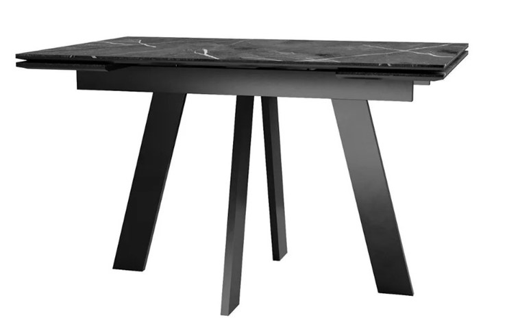 Обеденный раздвижной стол SKM 120, керамика черный мрамор/подстолье черное/ножки черные в Югорске - изображение 1