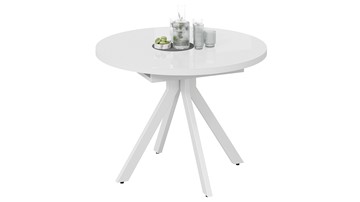 Кухонный стол раскладной Стокгольм Тип 1 (Белый муар/Стекло глянцевое белое) в Нижневартовске