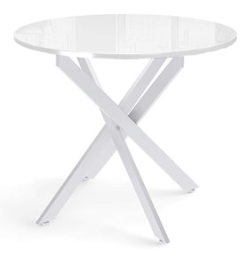 Круглый стол на кухню Dikline Rs90 стекло белое(кромка белая)/ножки белые в Когалыме