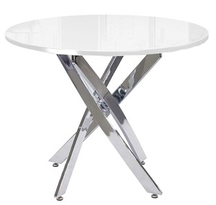 Обеденный стол Dikline Rs90 стекло белое(кромка белая)/ножки хром в Лангепасе